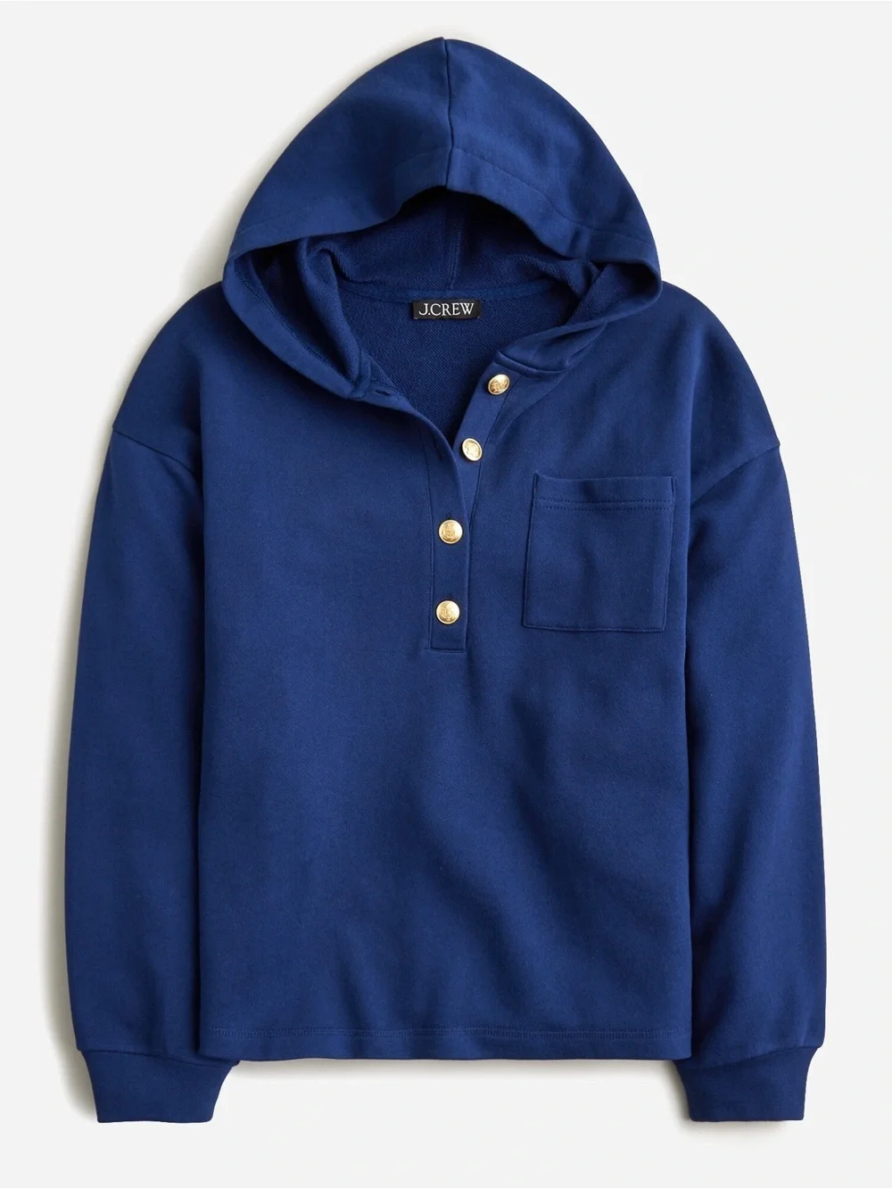 J. Crew Navy Half Button-Front Hooded Cotton Sweatshirt XXS Nautical Nantucket